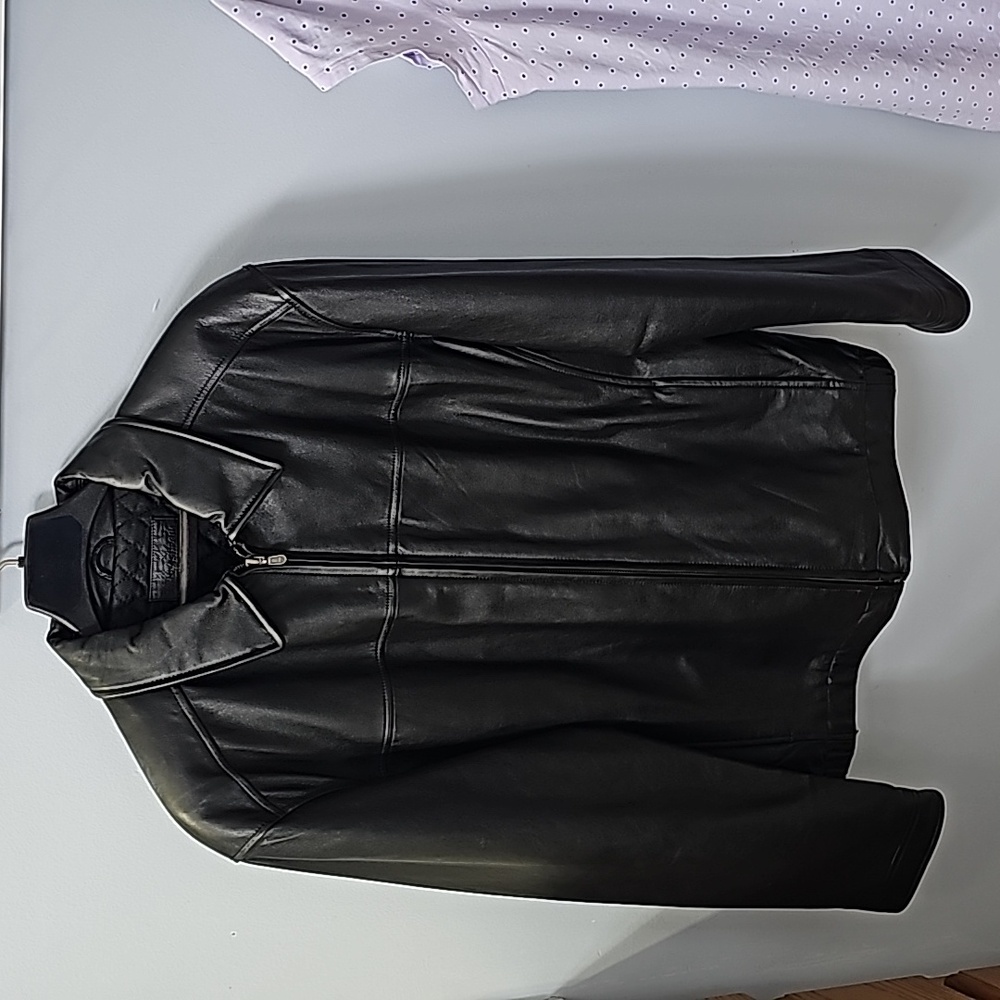 John Ashford Men's XL Leather Coat Bomber Jacket Black NEW!